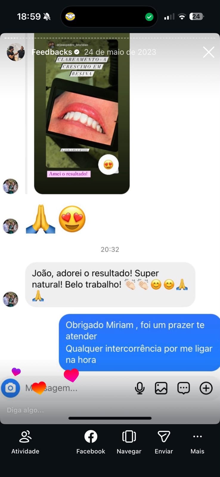 Print de feedback de paciente sobre atendimento com Dr. João Pedro Brandão