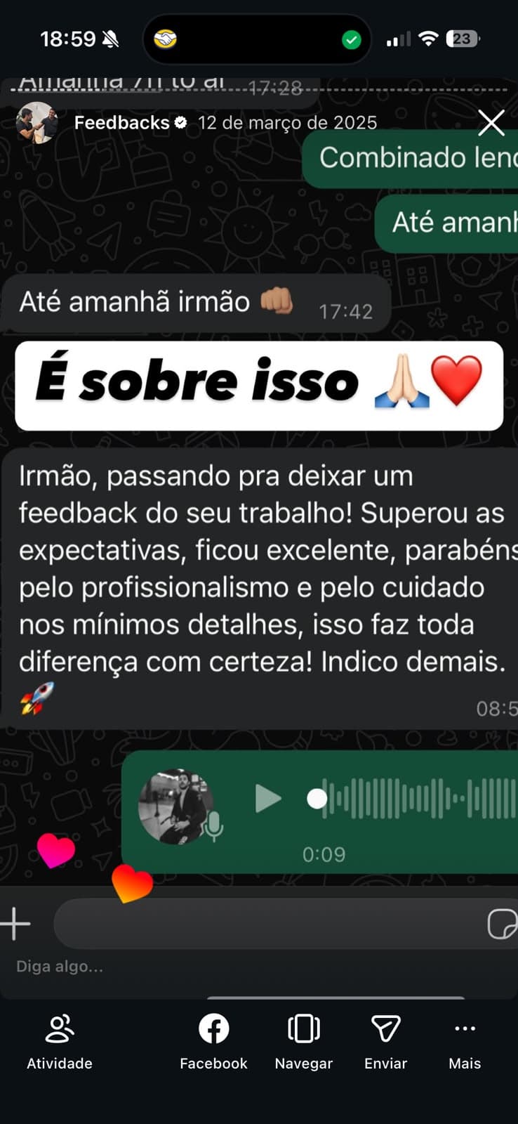 Print de feedback de paciente sobre atendimento com Dr. João Pedro Brandão