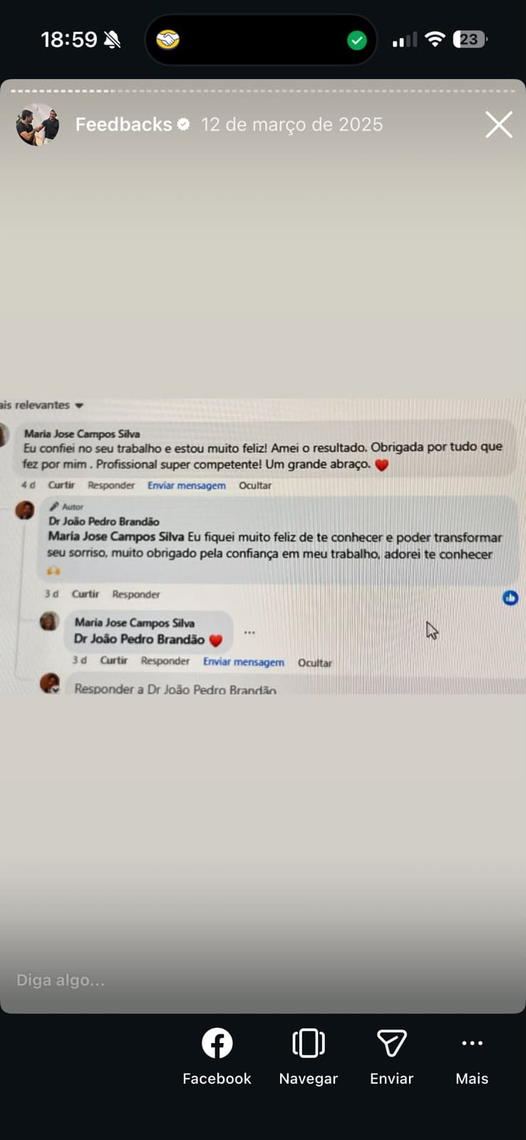 Print de feedback de paciente sobre atendimento com Dr. João Pedro Brandão