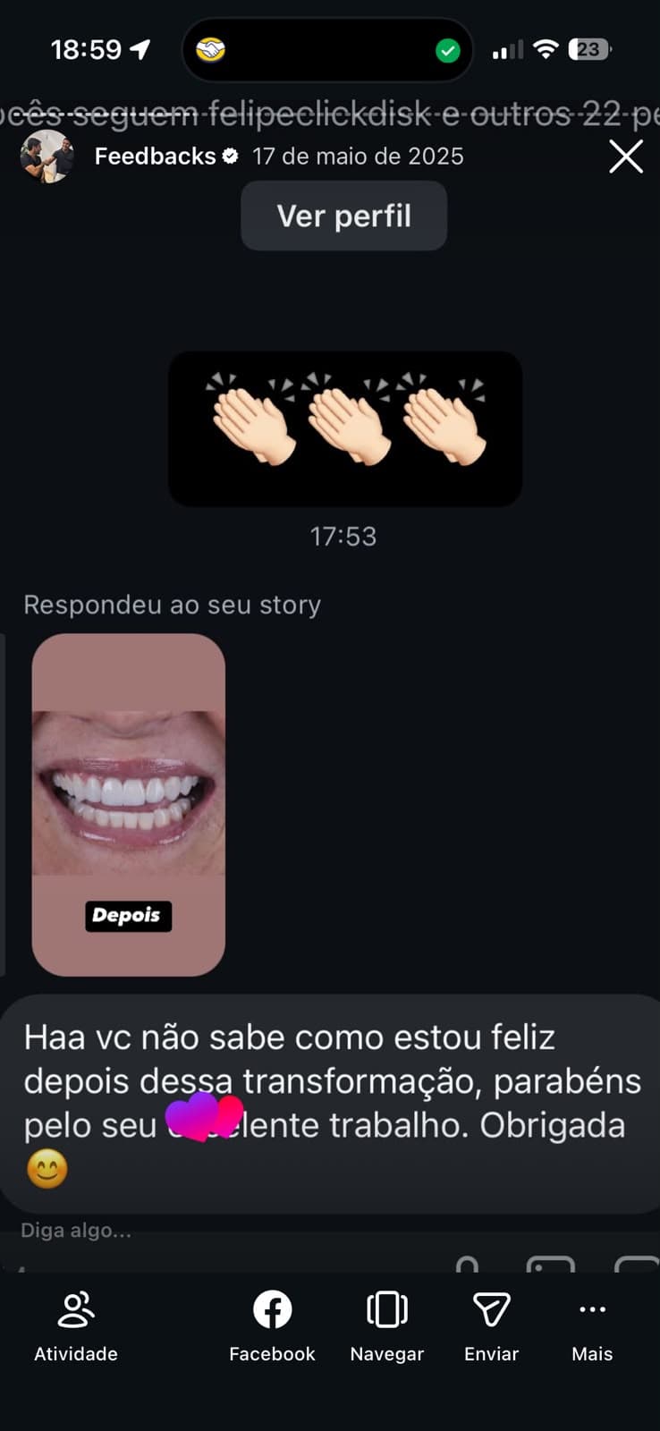 Print de feedback de paciente sobre atendimento com Dr. João Pedro Brandão